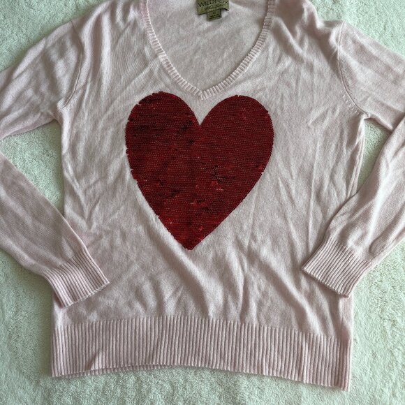 Wildfox White Label Sequin Red Heart Pink Sweater V Neck Oversized Size Small - Picture 1 of 4